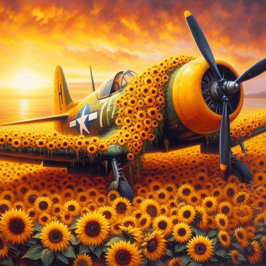 Vought F4U Corsair Covered in Sunflowers