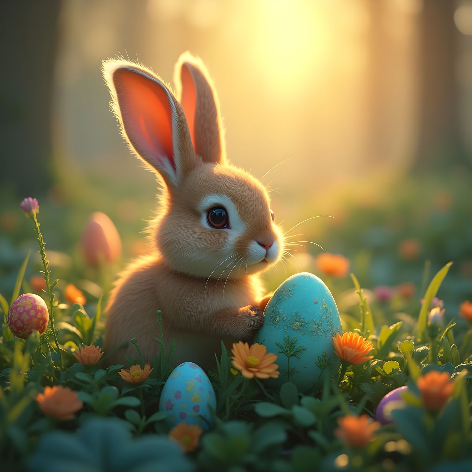 Easter rabbit in cabbage patch with easter eggs   by @Queen Coleen