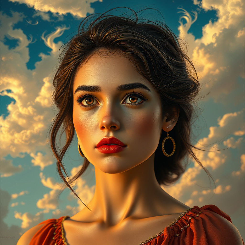 Emotional Portrait of Young Woman in Art Nouveau Style