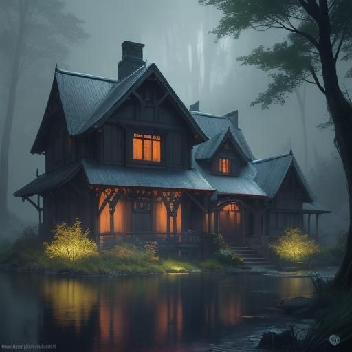 cosy cottage , lake , lush , hills , woodland , harmony , se...