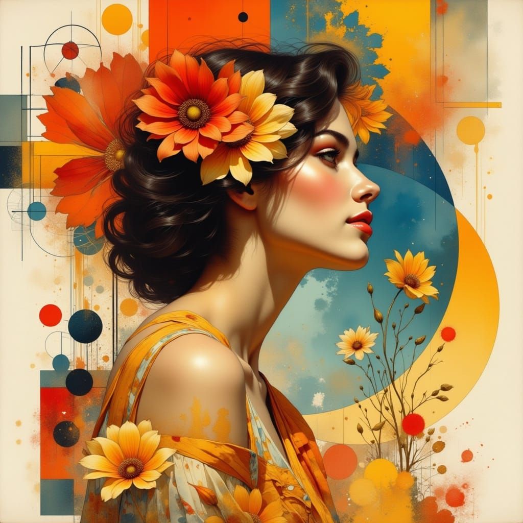 1930s Woman Double Exposure in Vintage Graphic Style