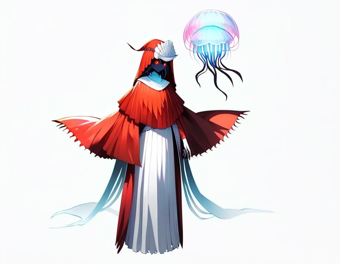 veiled hat+Face hidden and glowing eyes(jellyfish based char...