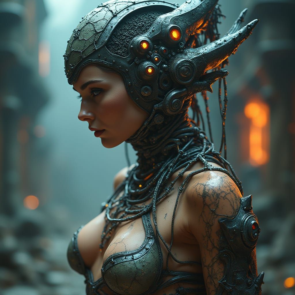 Cyberpunk Goddess of Biomechanical Dreams