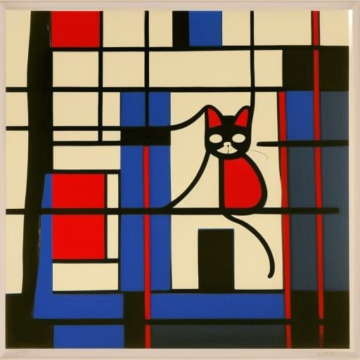 Mondrian cat loves Miró cat - AI Generated Artwork - NightCafe Creator