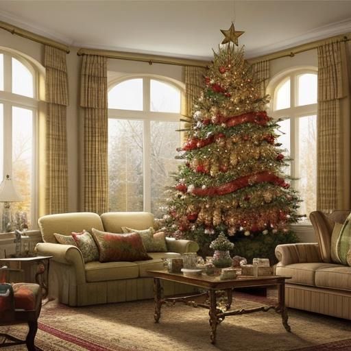 English Drawing room dressed for Christmas