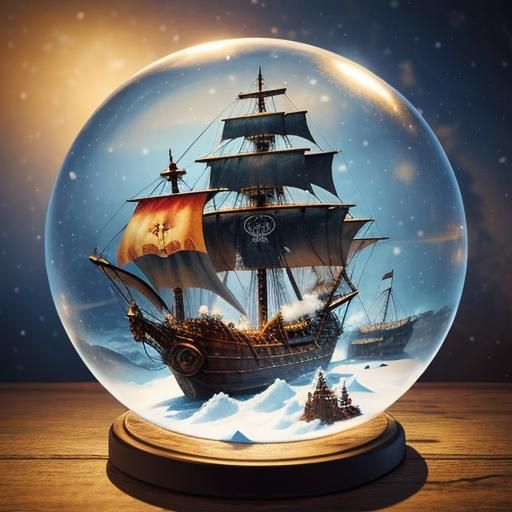 Pirate ship in a snow globe