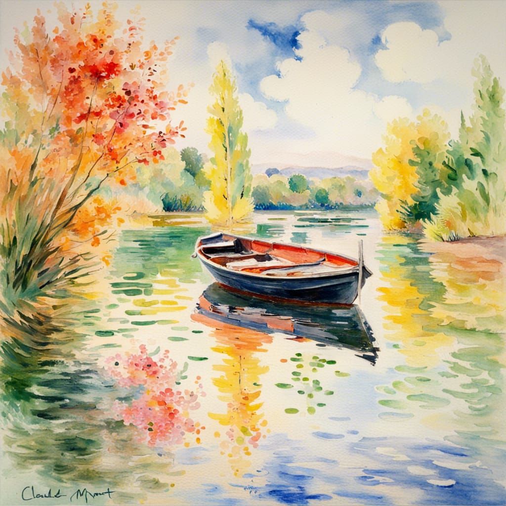 boat in a lake   by @Rita Demeyer