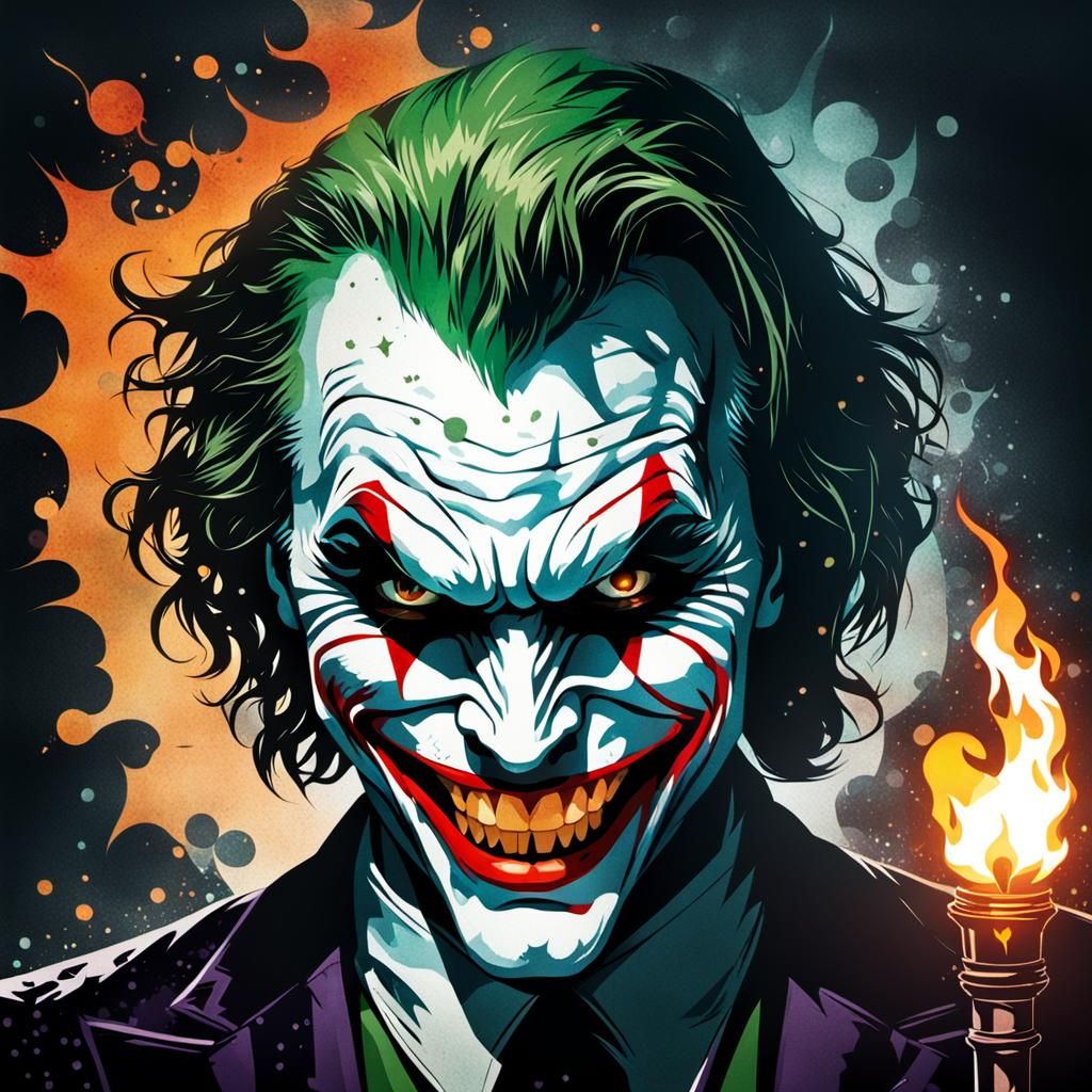 "close-up portrait silhouette of the joker with a wicked evi...