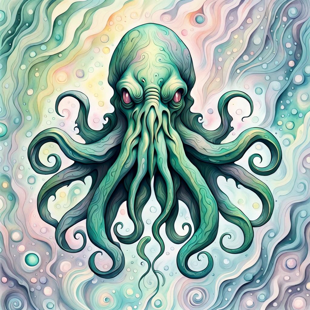 a water marbled Cthulhu with soft pastel colors, 8k resoluti...