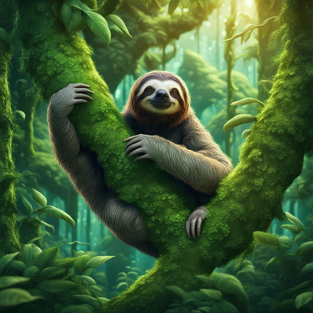 sloth in green trees