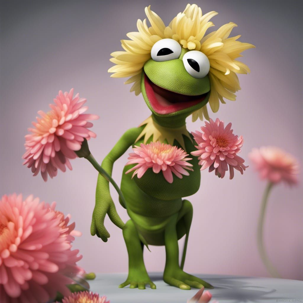 Photograph Portrait of Super Buff Kermit growing flowers , 3DHR photo ...