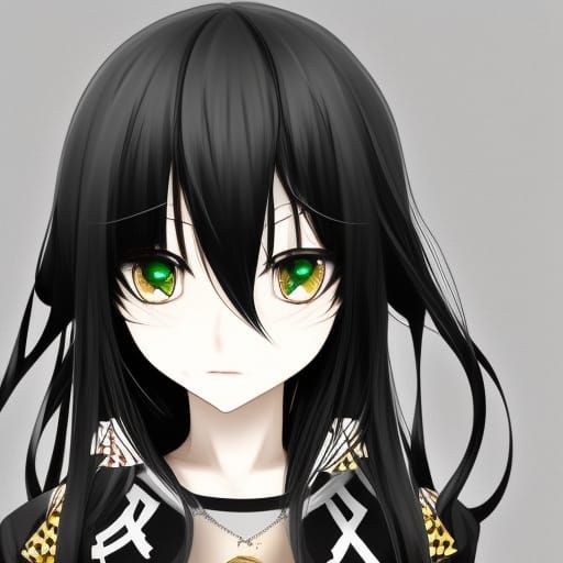 Anime Girl with Black Heart and Gold Eyes