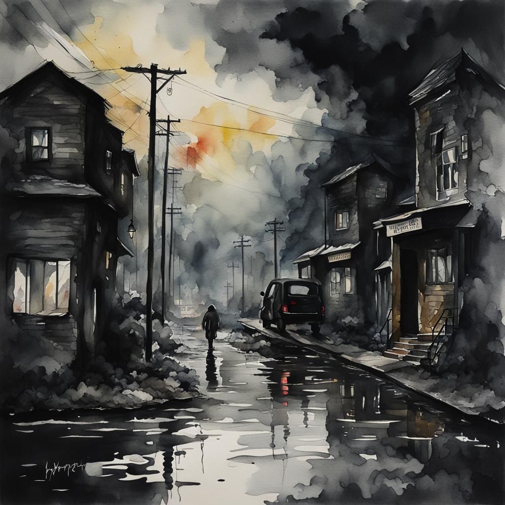 "Dark & Moody misery Watercolor Art" hyperealistic
  by @Mapont