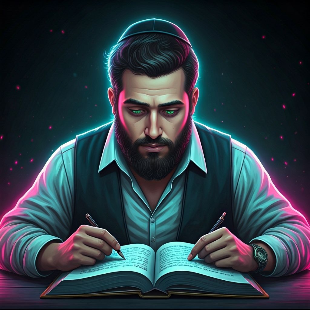 Orthodox Man Studying Gemara in Neon Tokyo Style
