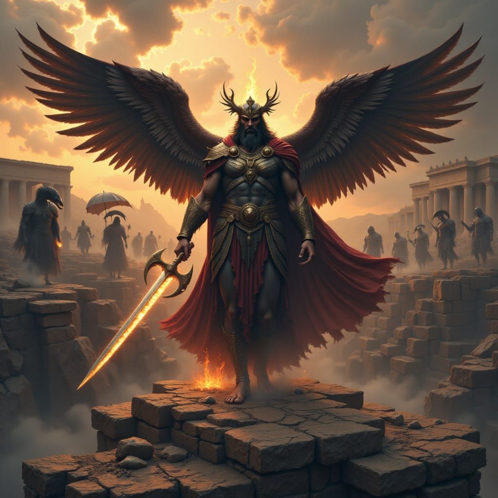 <lora:Dark Deities:1.0> Grimdark pantheon of vengeful deities. In the acropolis of Olympus.