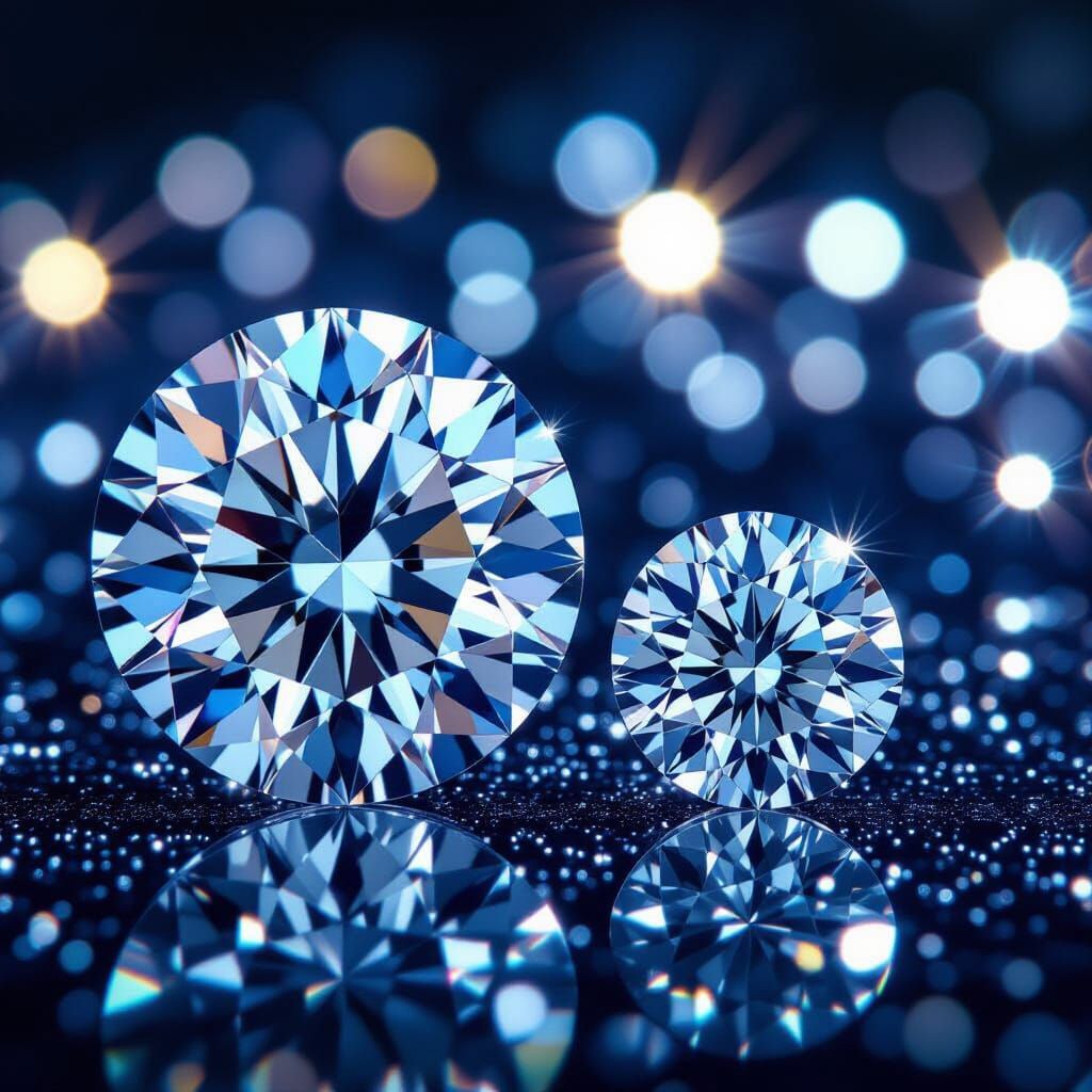 Giant Diamond Beside Small Gemstone in Photorealistic Style