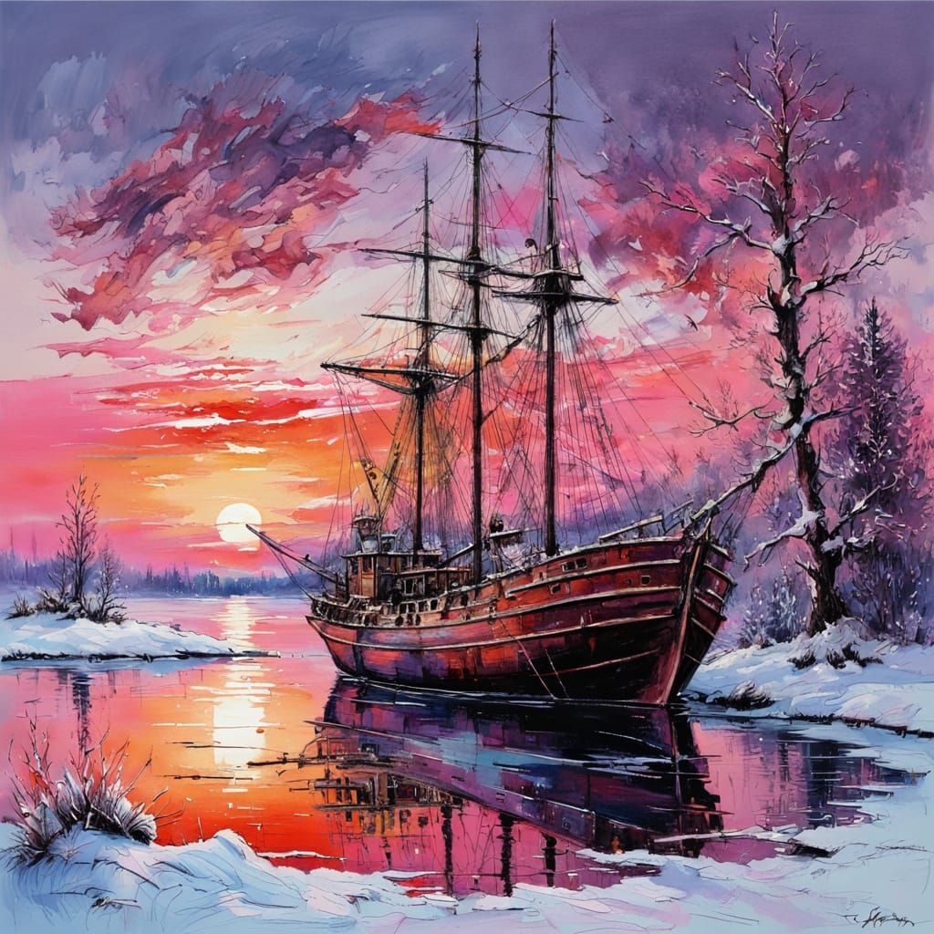 Galley ship in winter  by @Meredith Ellen Skye