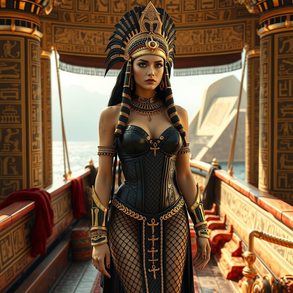 Cleopatra as goth chick aboard Egypt barge in ancient Egypt   by @Chris Hinrichsen