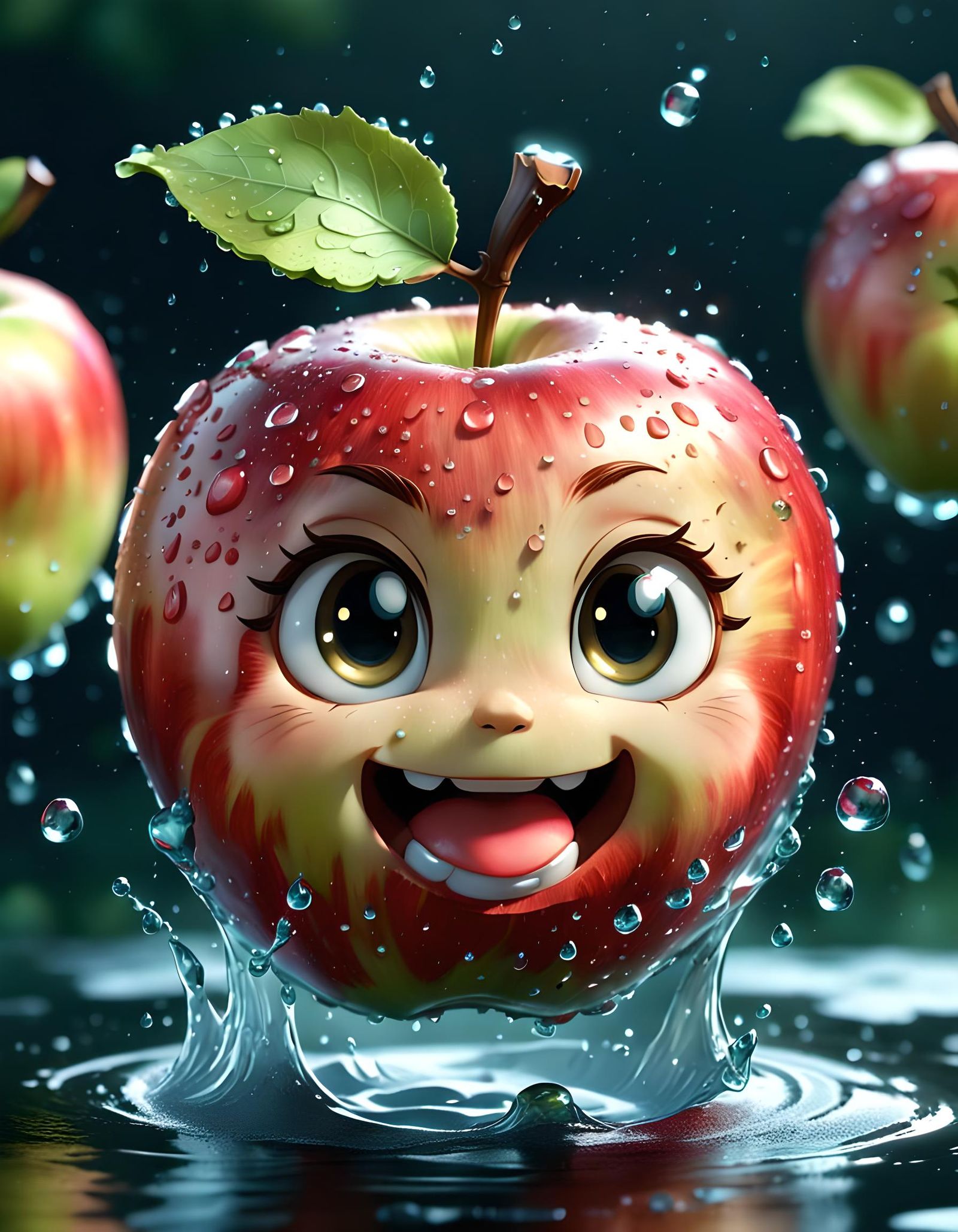 Playful Chibi Apple  by @Tektonten