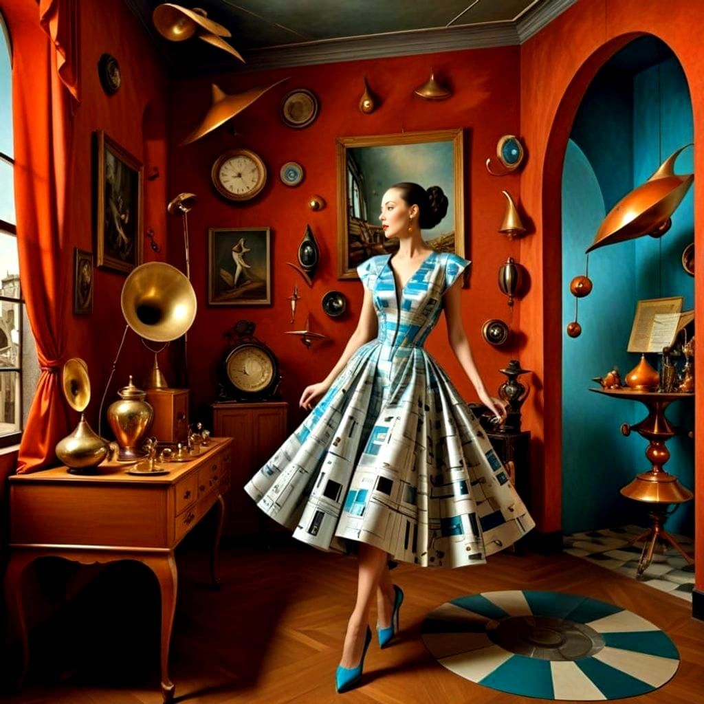 Retrofuturistic Lady in Multidimensional Dance