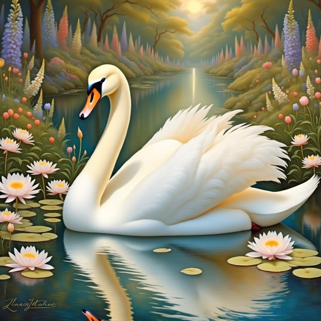 Pair of Mute Swans <lora:Garden of Midnight:1.0>