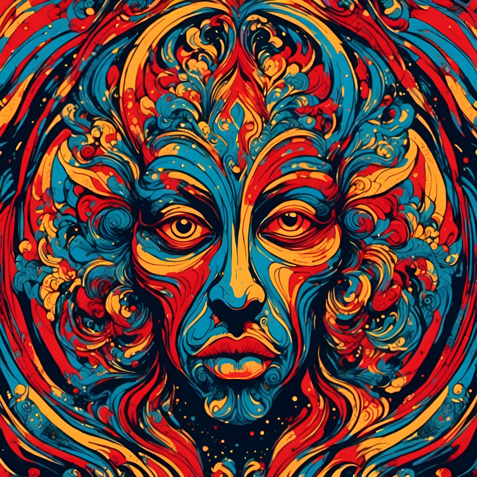 Demonic face, triadic colours, <lora:Sumi-Plus:1.0> 