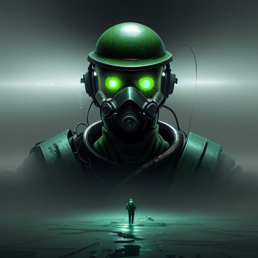 Surreal Anime Art of Hazmat Inspector in Sewage Tunnel