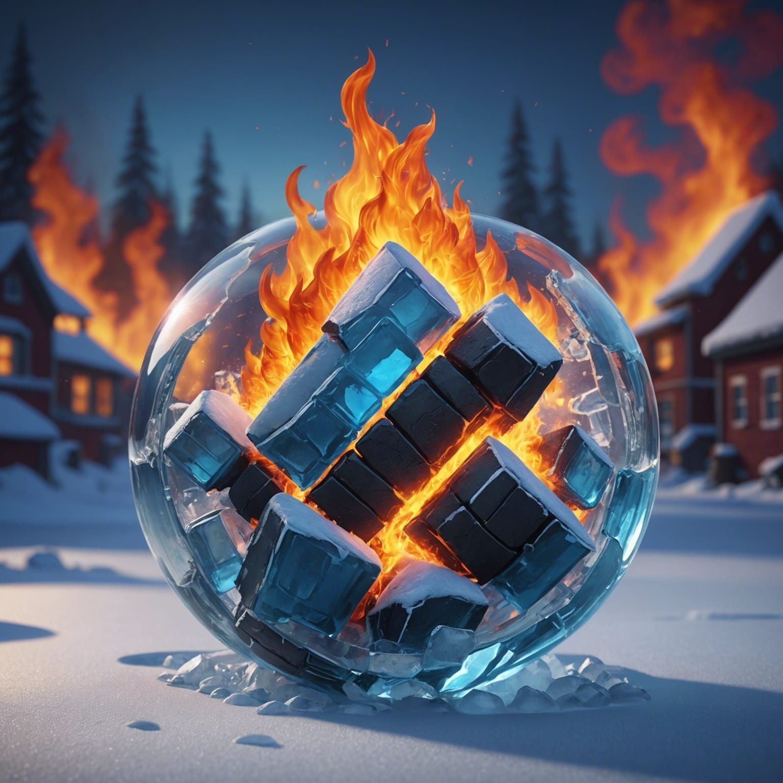 Fire Encased in Ice: Pixar-Style 3D Digital Art