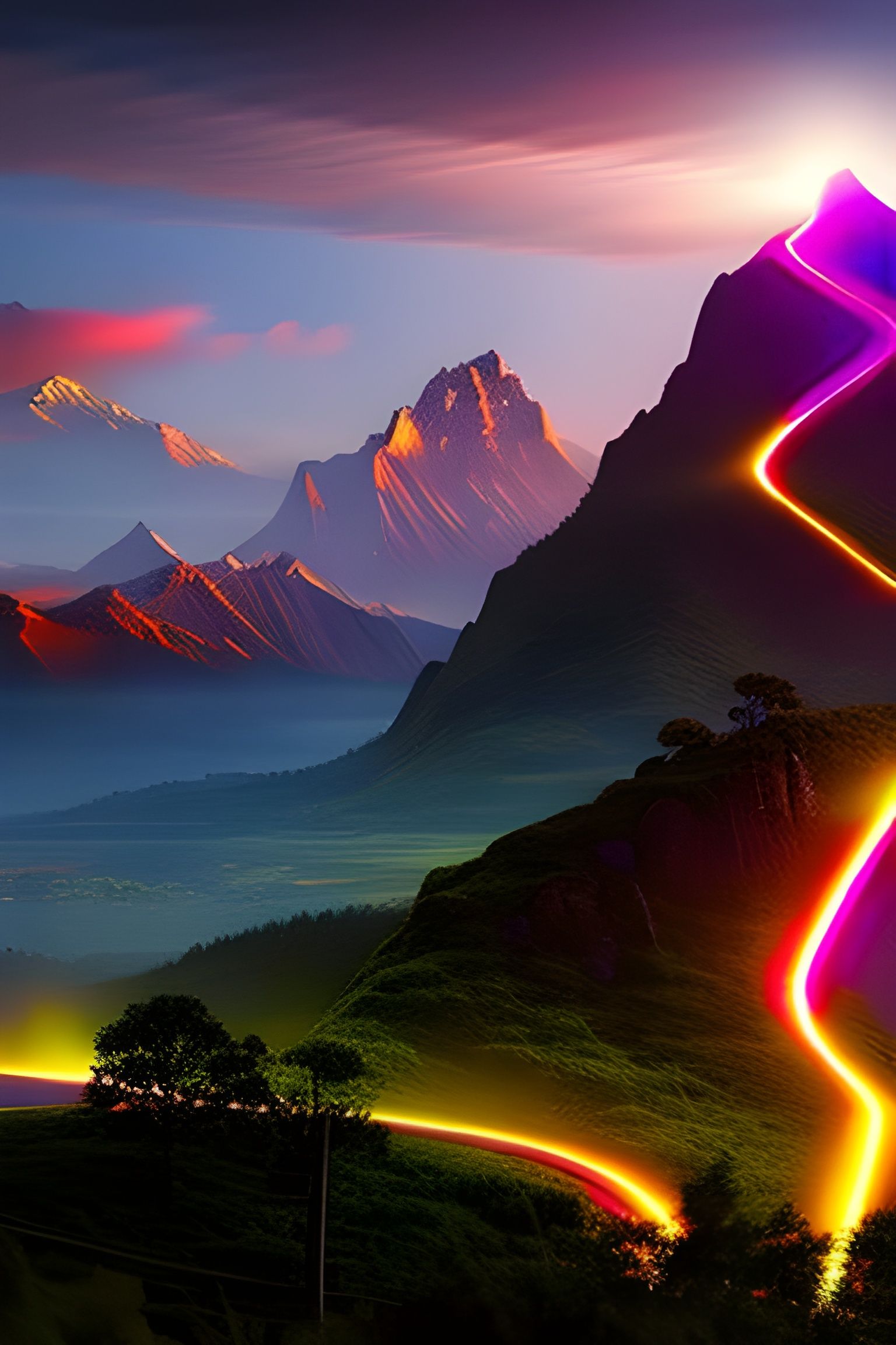 Neon Cyberpunk Cityscape in Clouds