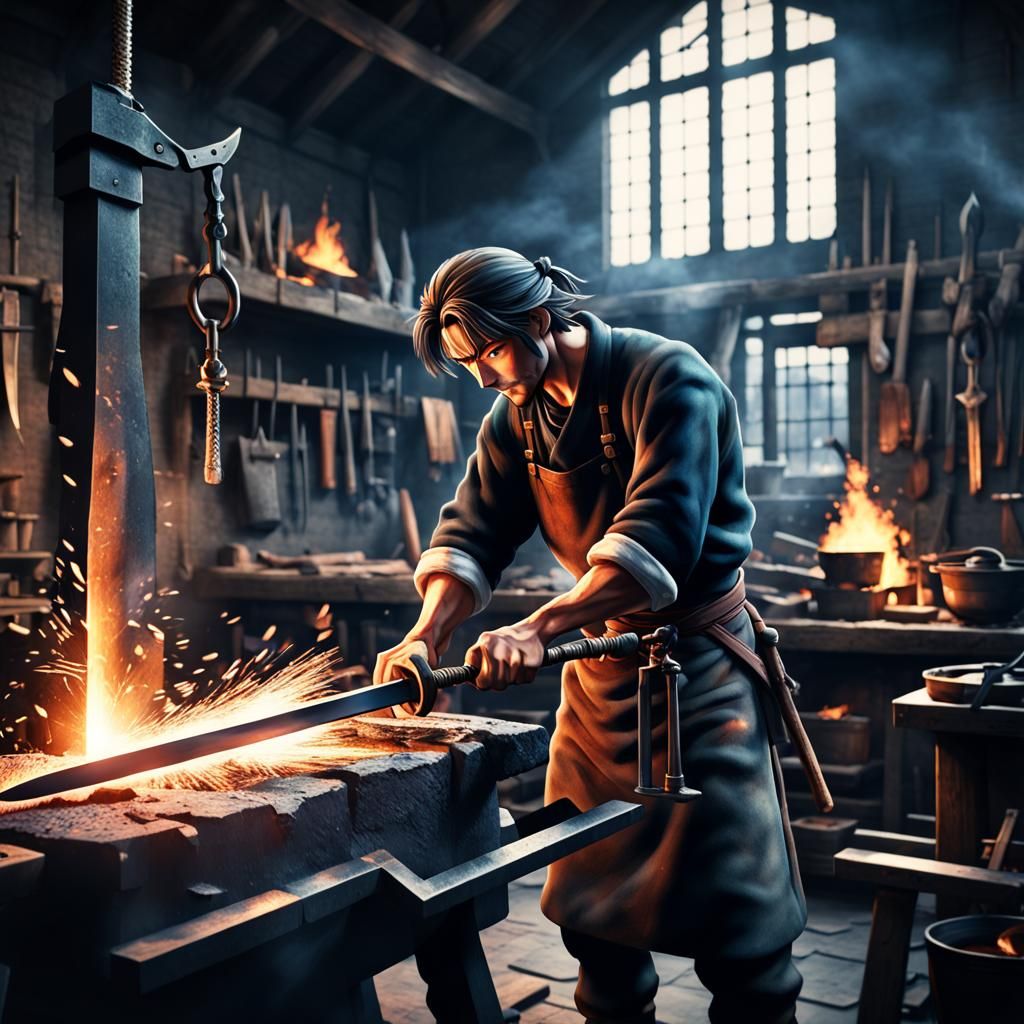 A blacksmith in the forge