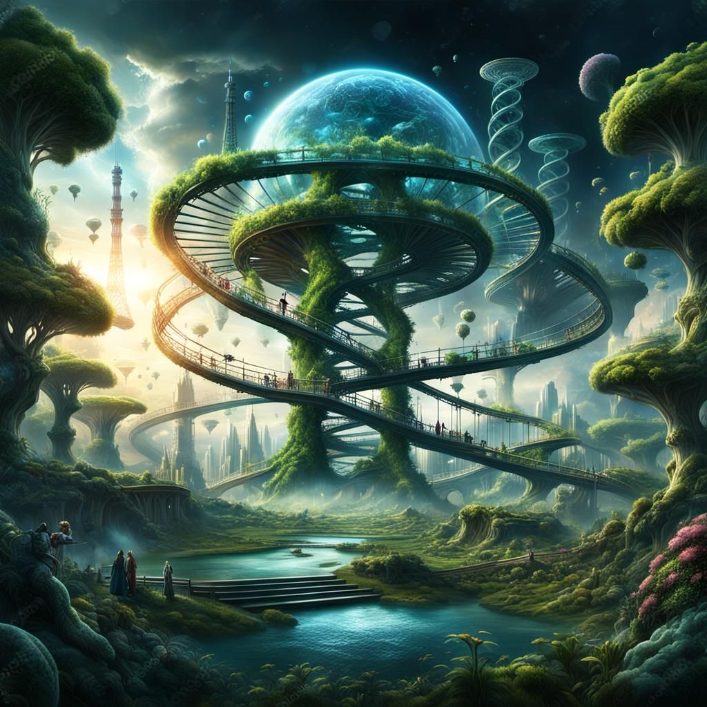 Ethereal DNA Helix Ascends Amidst Quantum Bloom