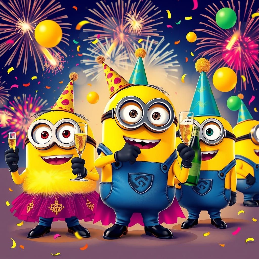 Joyful Minions Celebrate 2025 New Year in Vibrant,... - AI Art