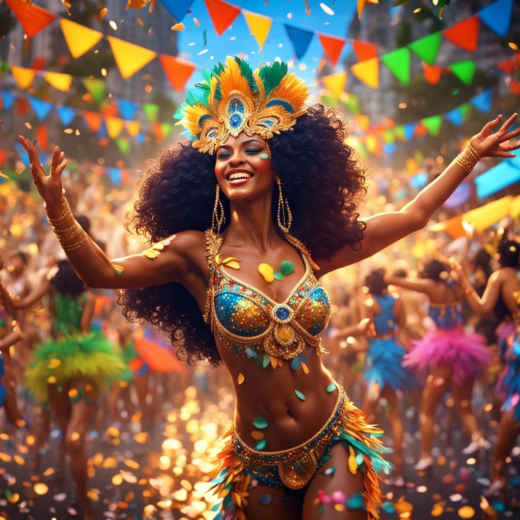 Confetti, Rio de Janeiro, Brazilian Carnival, beautiful cute woman dancing samba, people dancing in the ...  by @Aeon