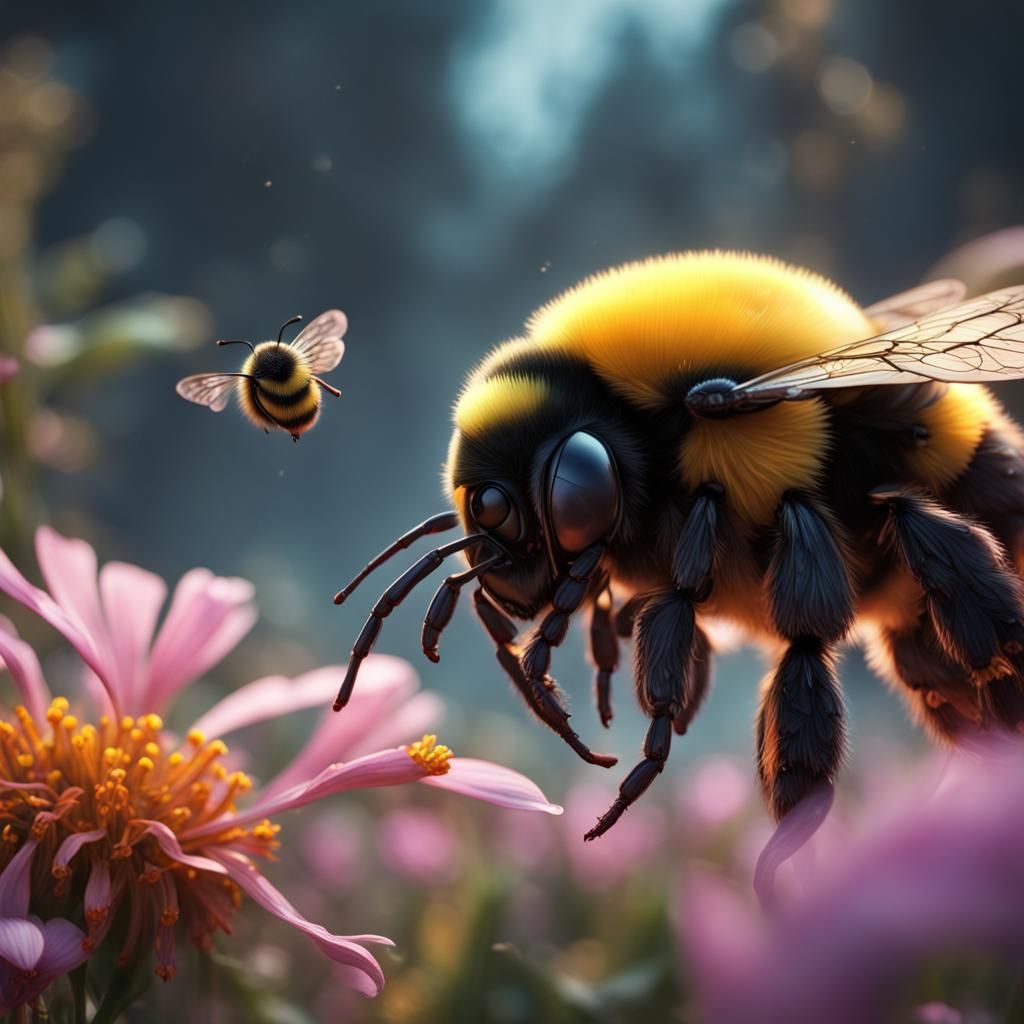 Bumblebee on Flower: Detailed Fantasy Art