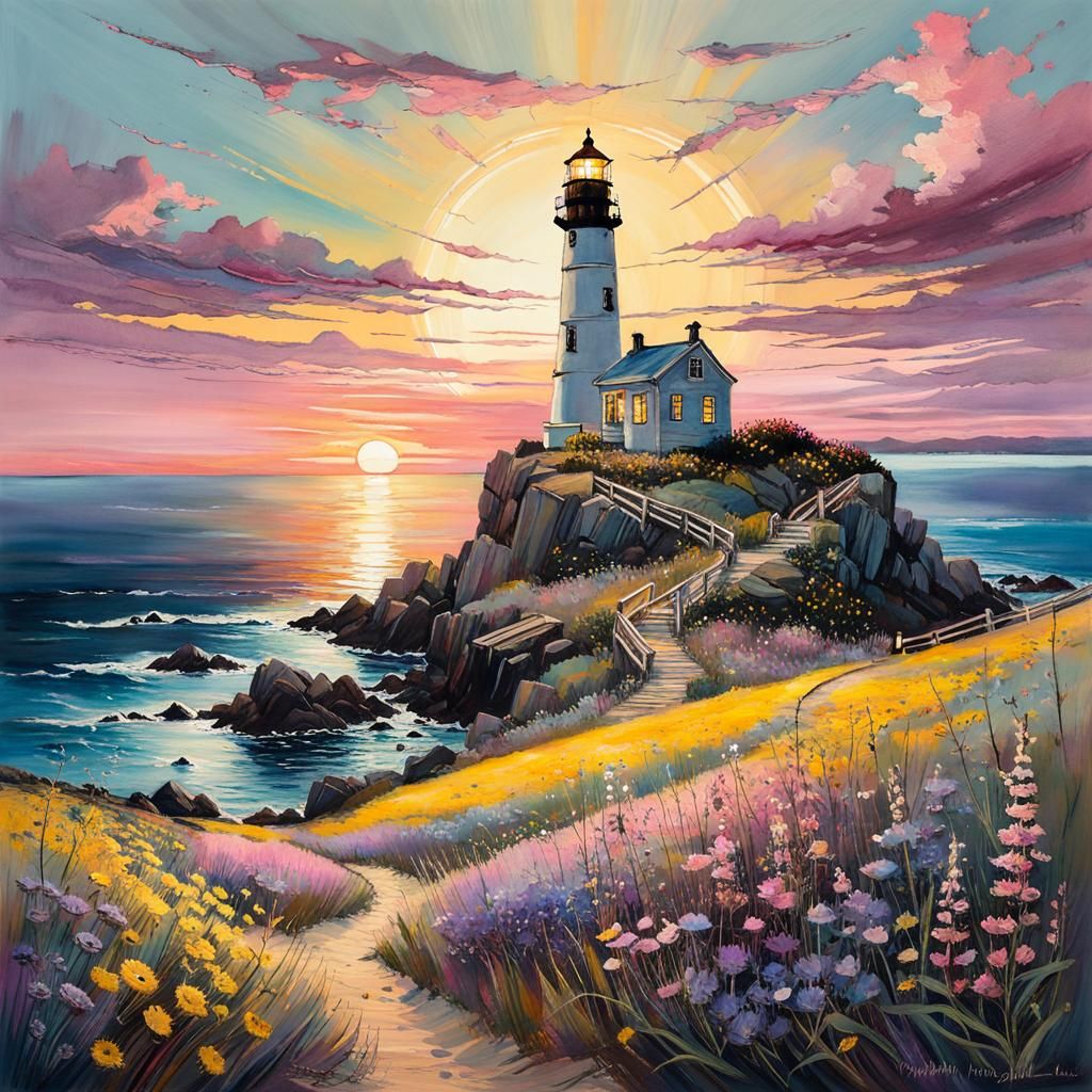 Sunset Wildflower Lighthouse