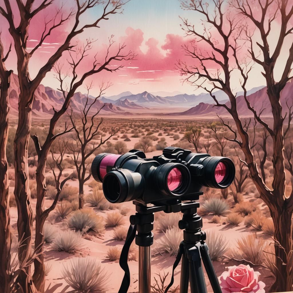 Rose-Tinted Desert Dreamscape in Watercolor Style