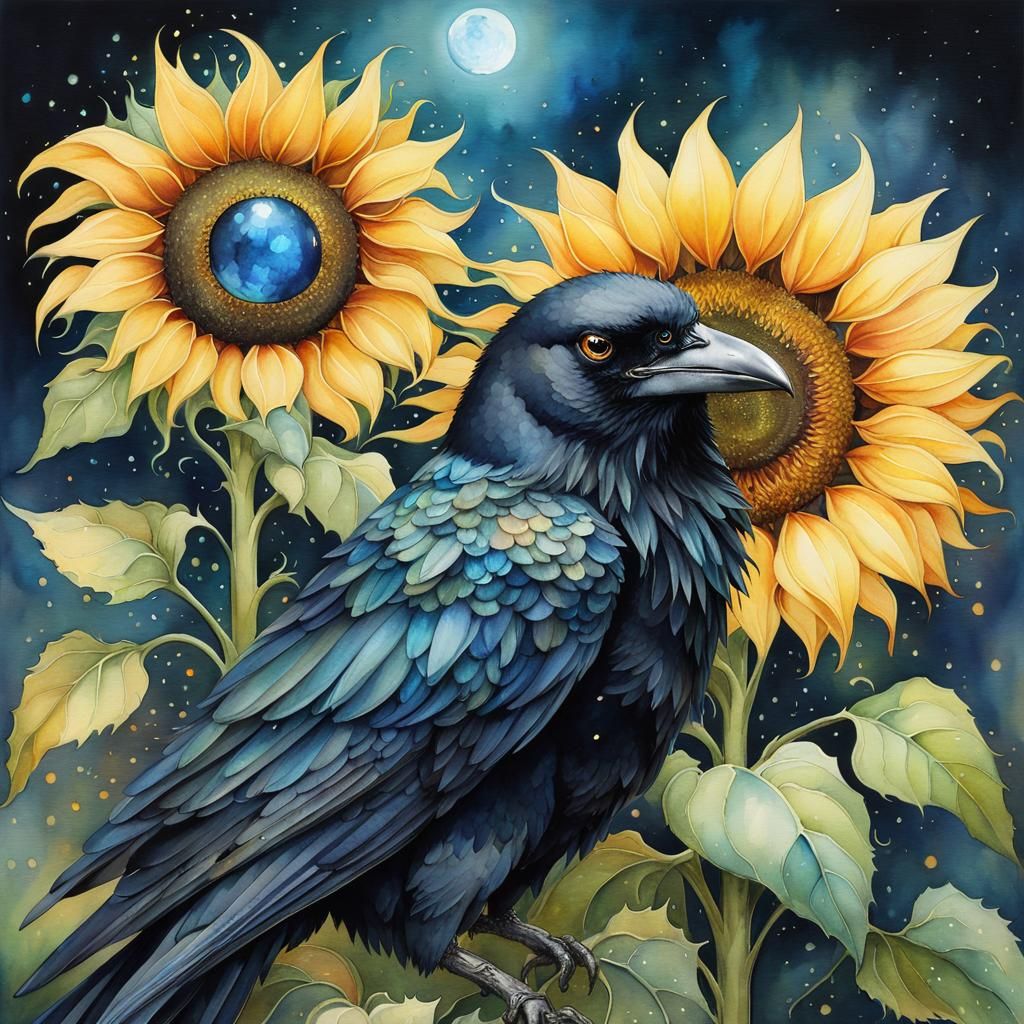 Enchanted Sunflower Crow