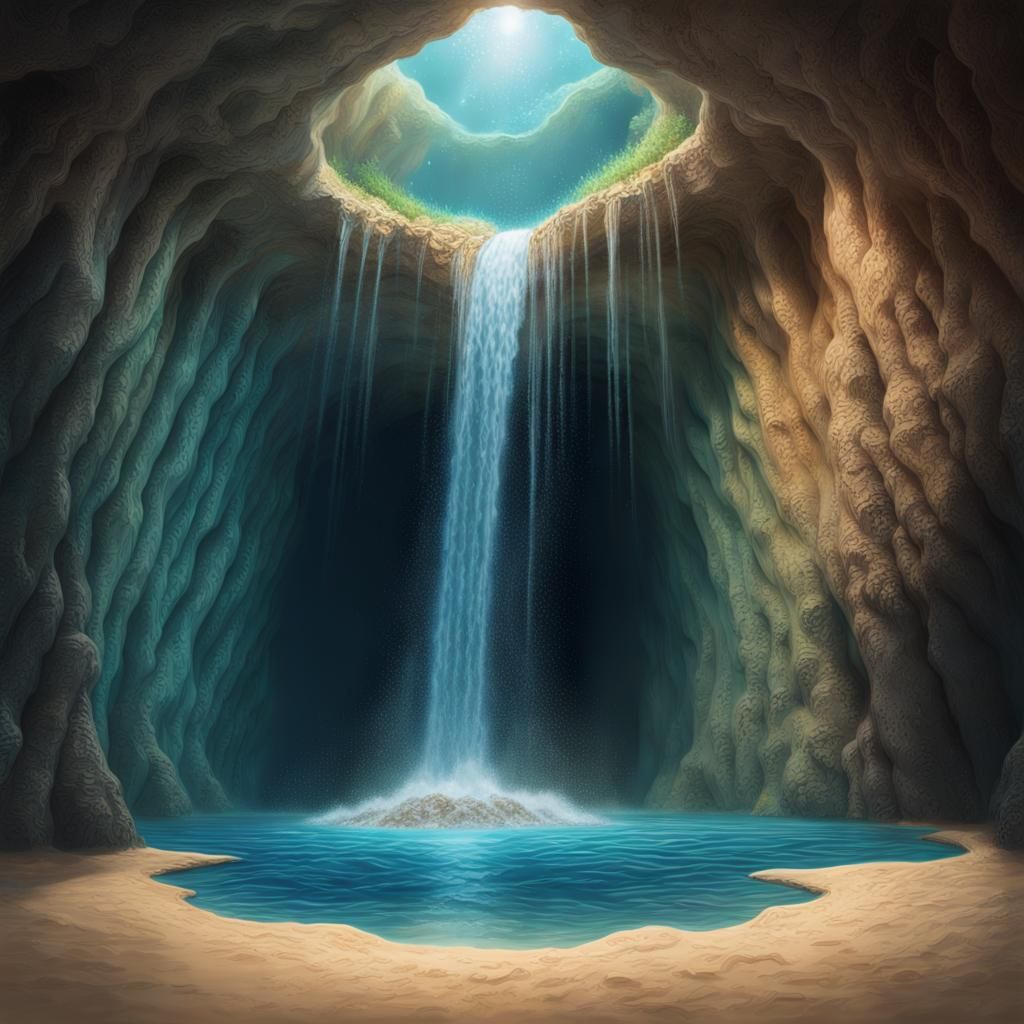 Waterfall in an underwater cave