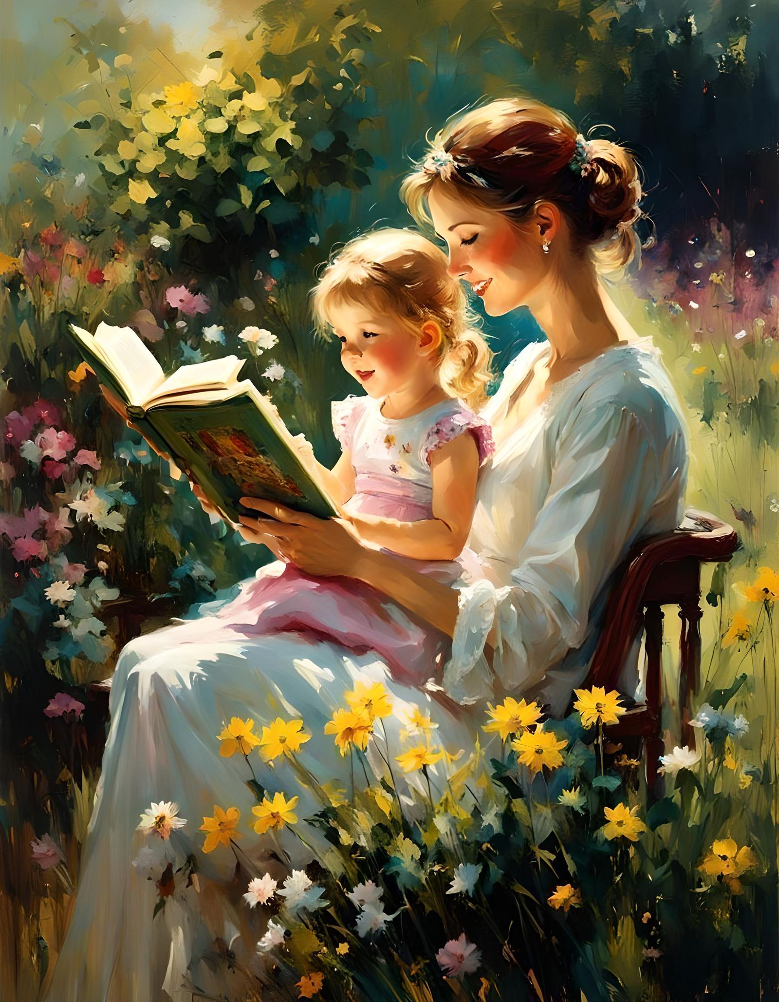Reading Together in the Garden  by @Saturn