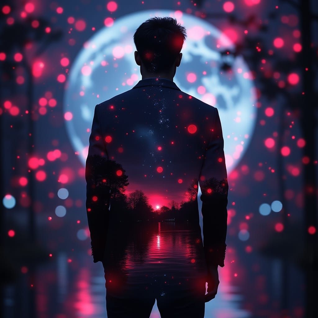 Dark Silhouette Under a Radiant Full Moon