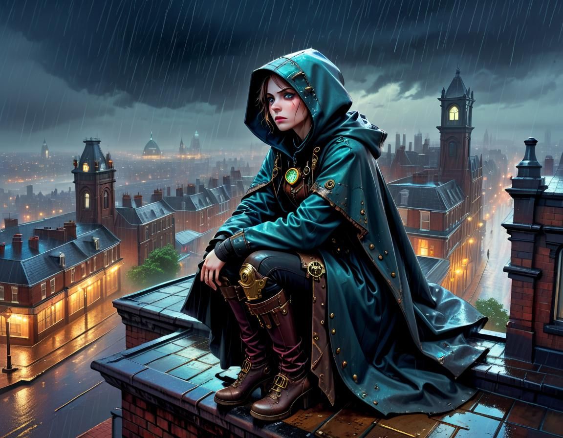 Steampunk Heroine Brooding over the City   by @John from Youngstown