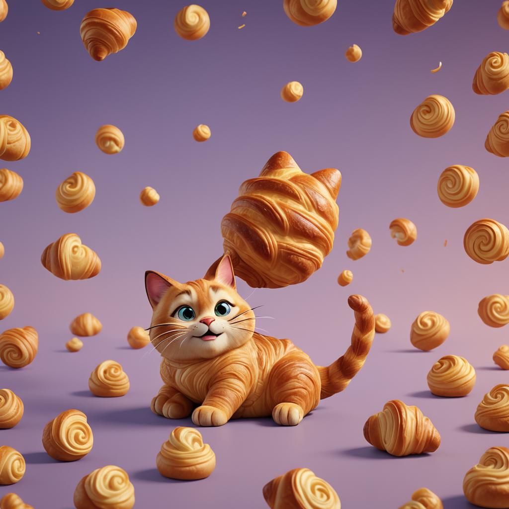 Cat Croissant: Pixar-Style 3D Digital Art