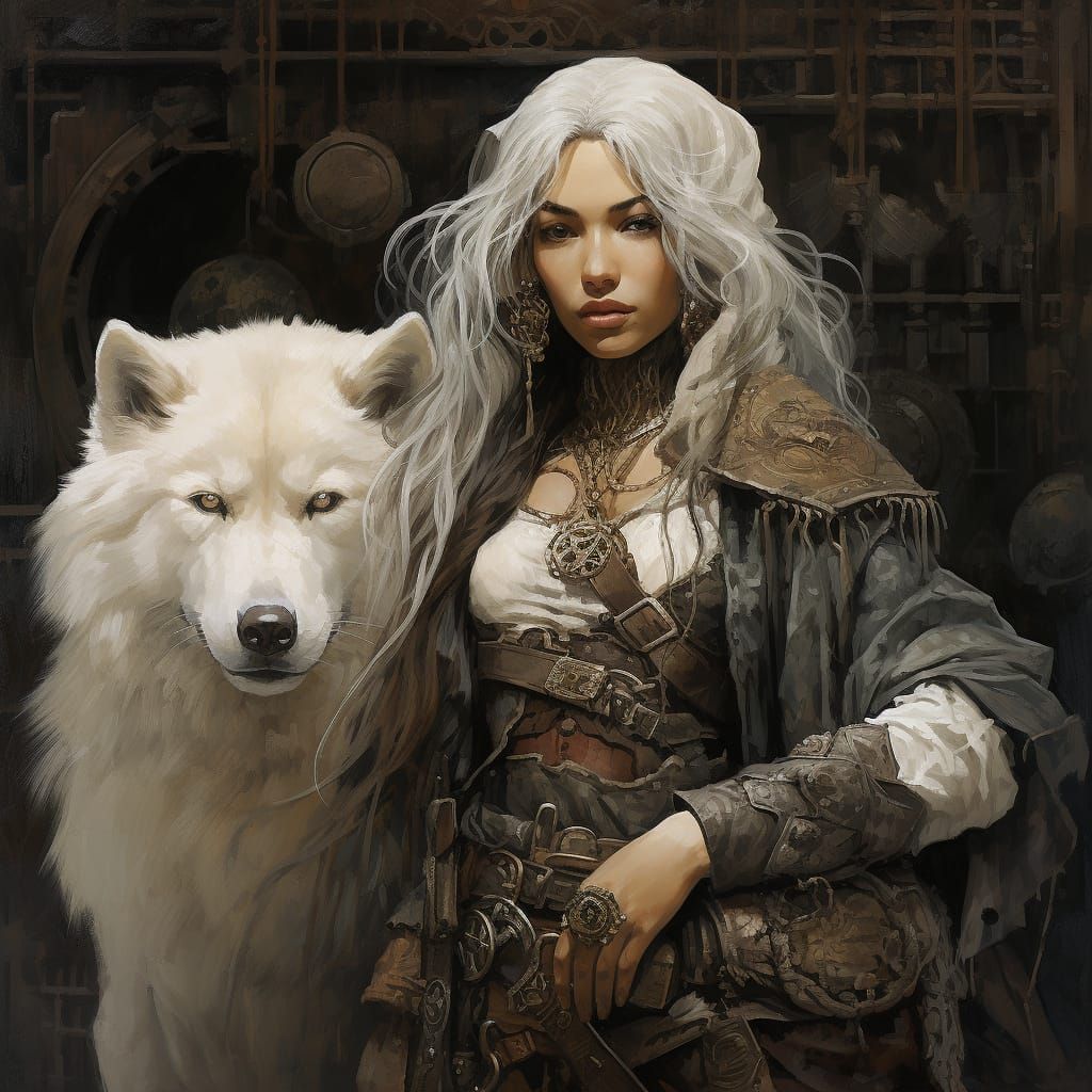 Fantasy Heroine wirh white Wolf