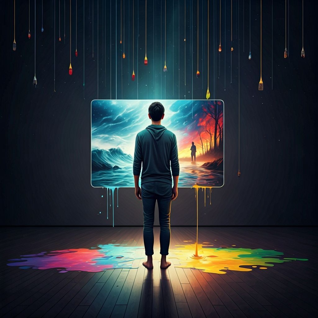 Surreal Gallery: Shifting Landscapes and Shadow Figures