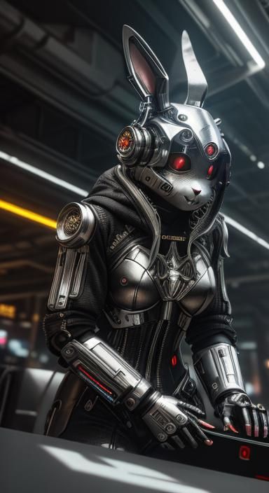 a cute Bunny Rabbit 🐇 made out of metal, cyborg, cyberpunk ...