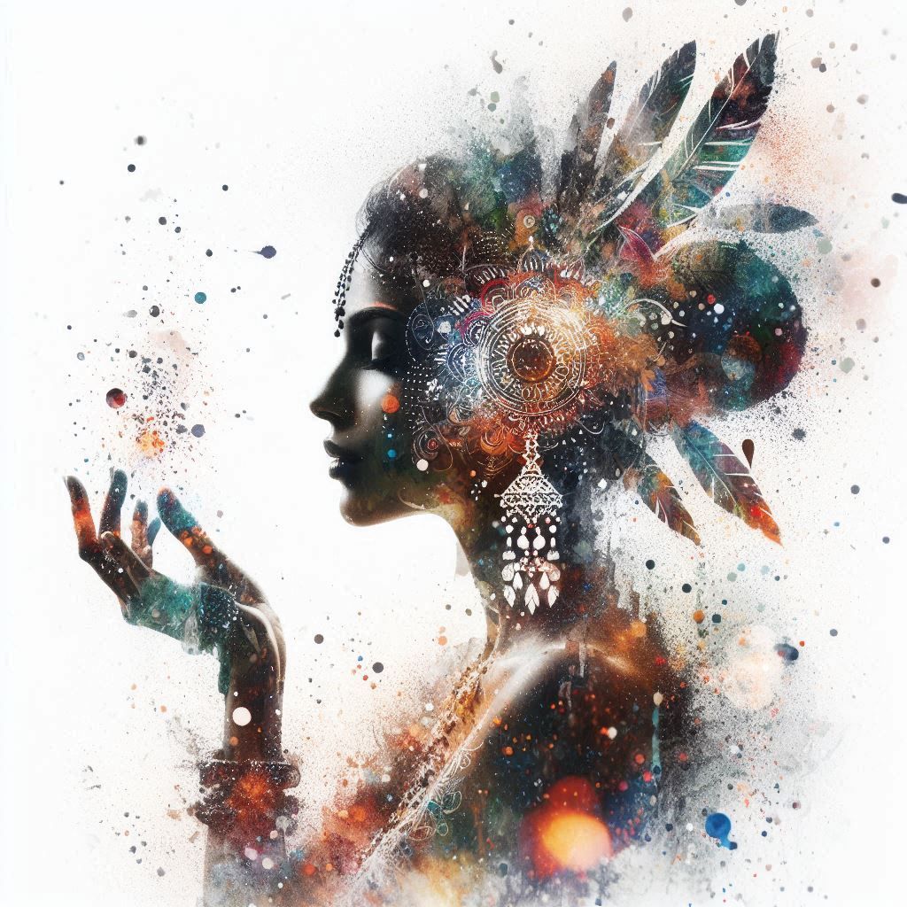 double exposure beautiful fantasy DALL-E 3 portrait landscape..