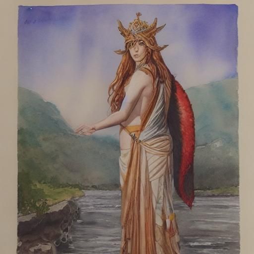 Watercolor of Trisentona, the Goddess of the River Trent