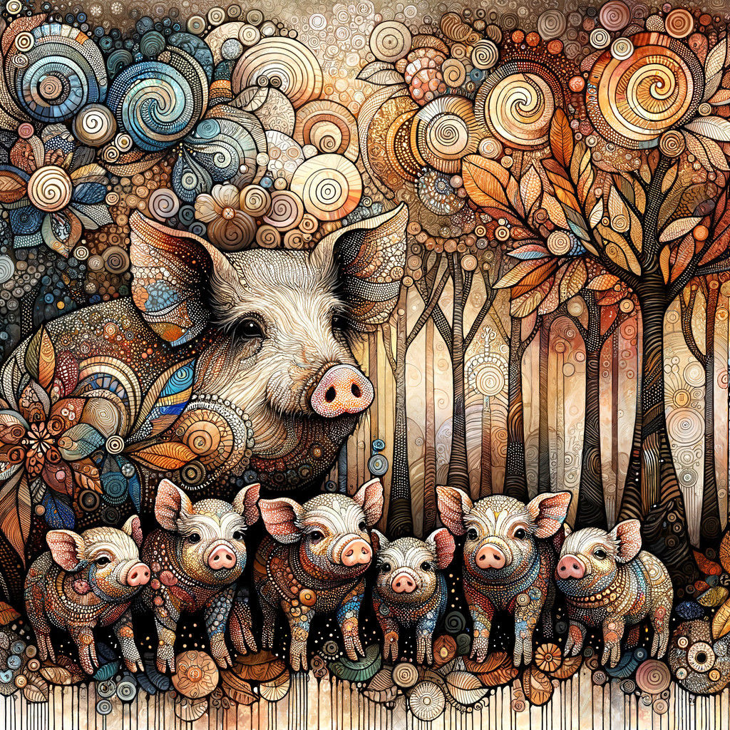 Stylized scene of an encounter in a Corsican chestnut grove