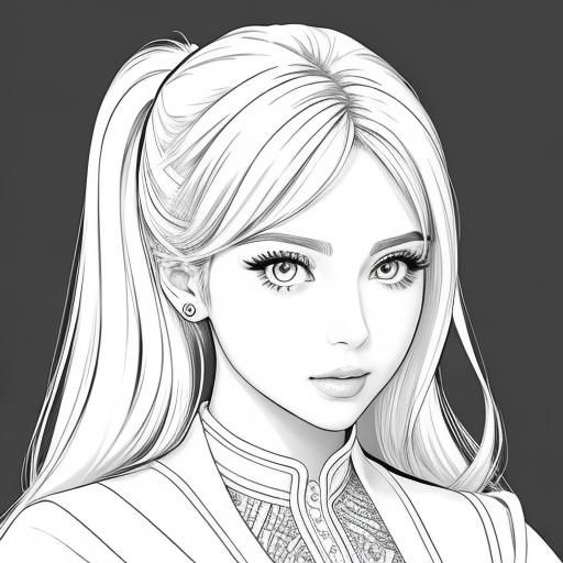 Line art coloring page, Woman, Black outlines, white backgro...