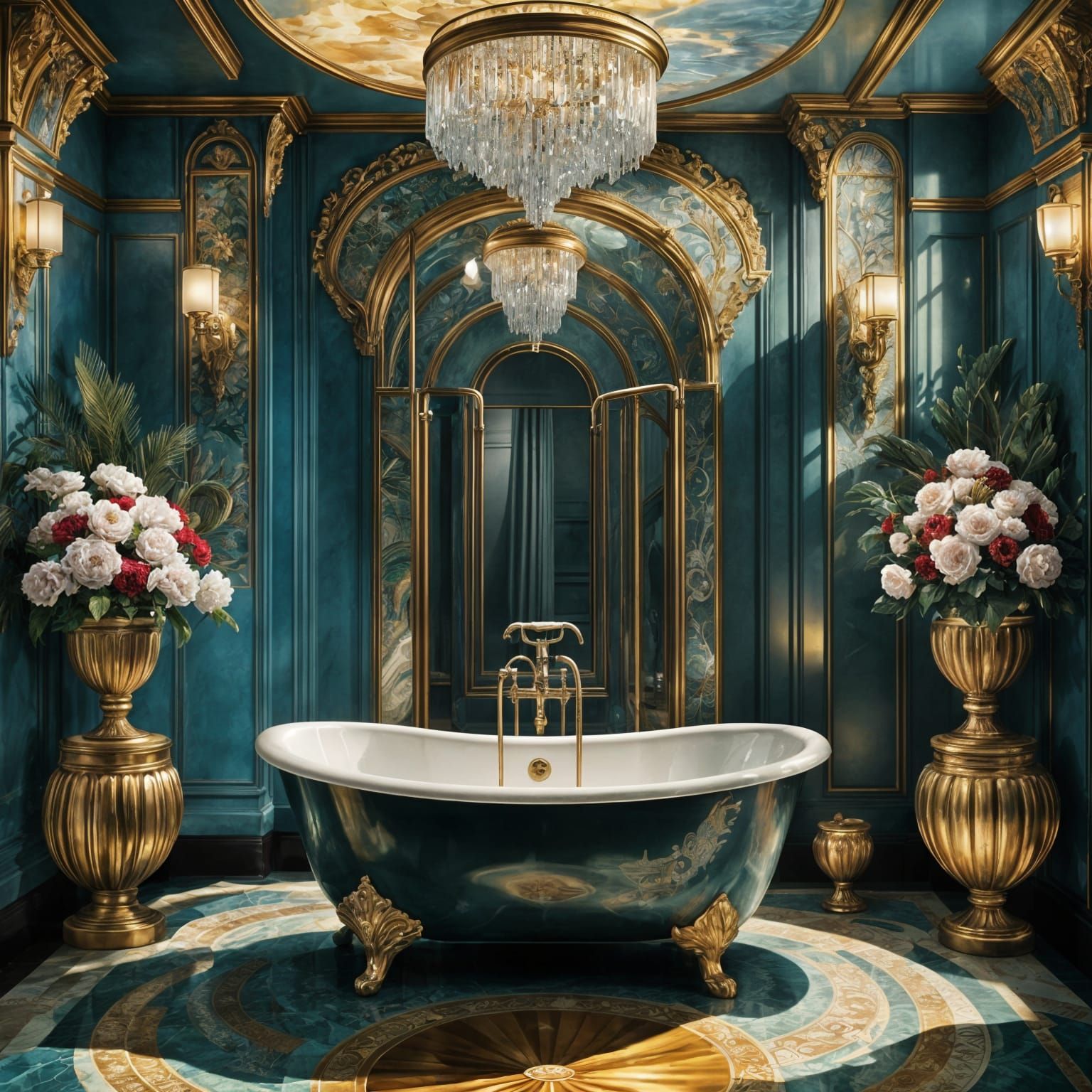 Epic Art Deco Bathroom Scene in Digital Matte Painting Style